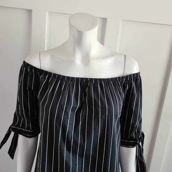 Streetwear society black/white striped off the shoulders mini dress, M - Picture 3 of 9